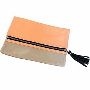 H&M Coral&Tan Zip Fold Over Faux Leather Clutch
